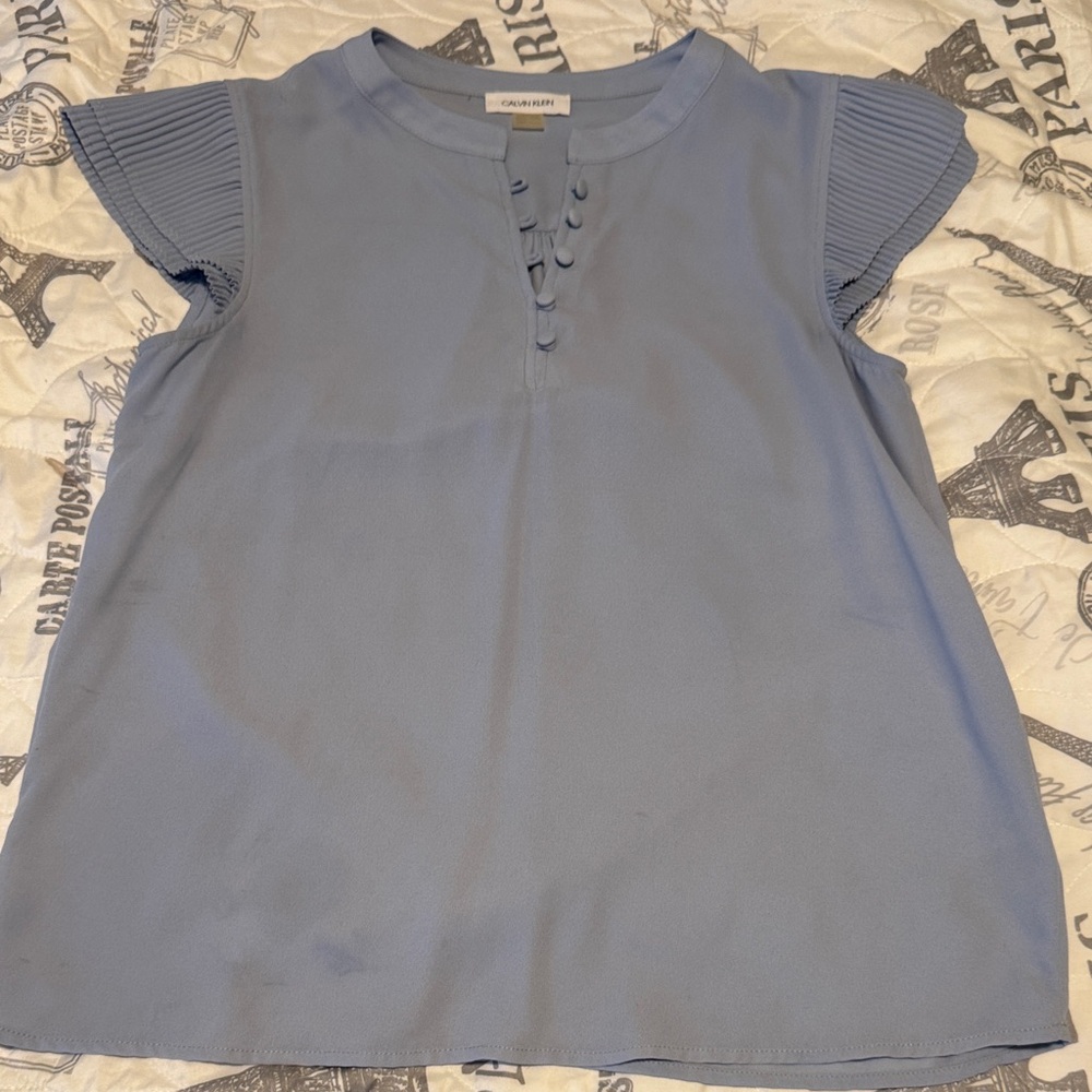 Calvin Klein Women's Light Blue Button Detail Blouse